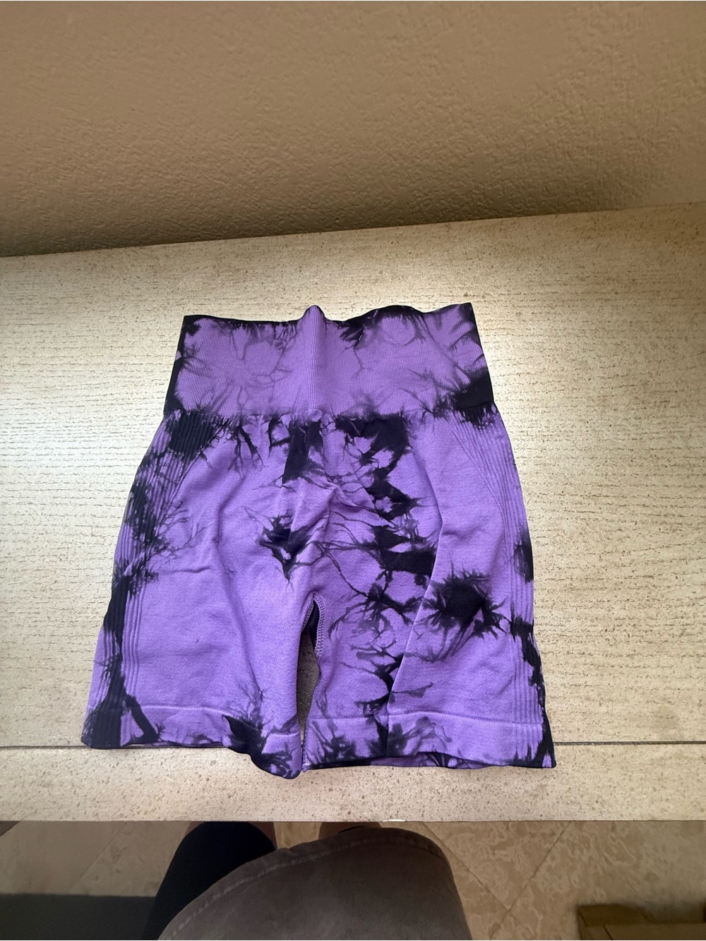 High-Waist Purple Tie-Dye Bike Shorts